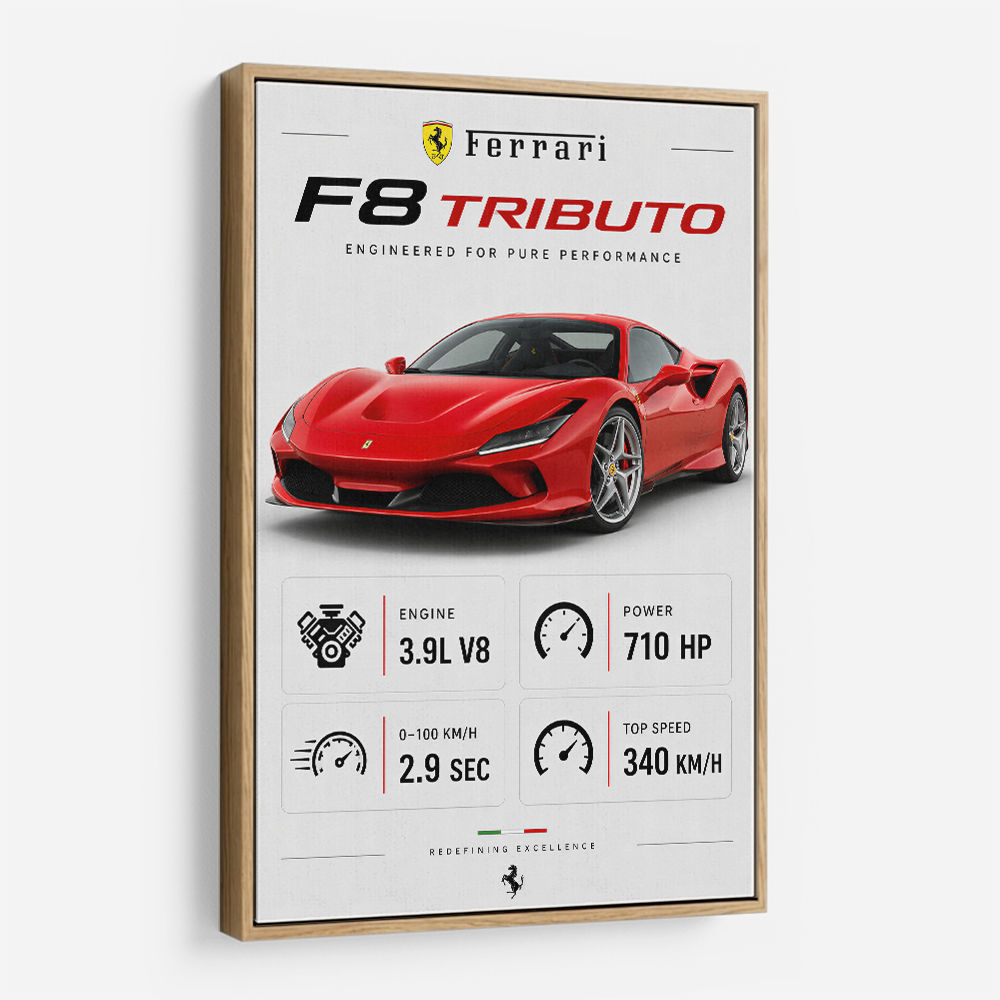 Ferrari F8 Tributo Wall Art Dubai | Infographic Car Poster UAE